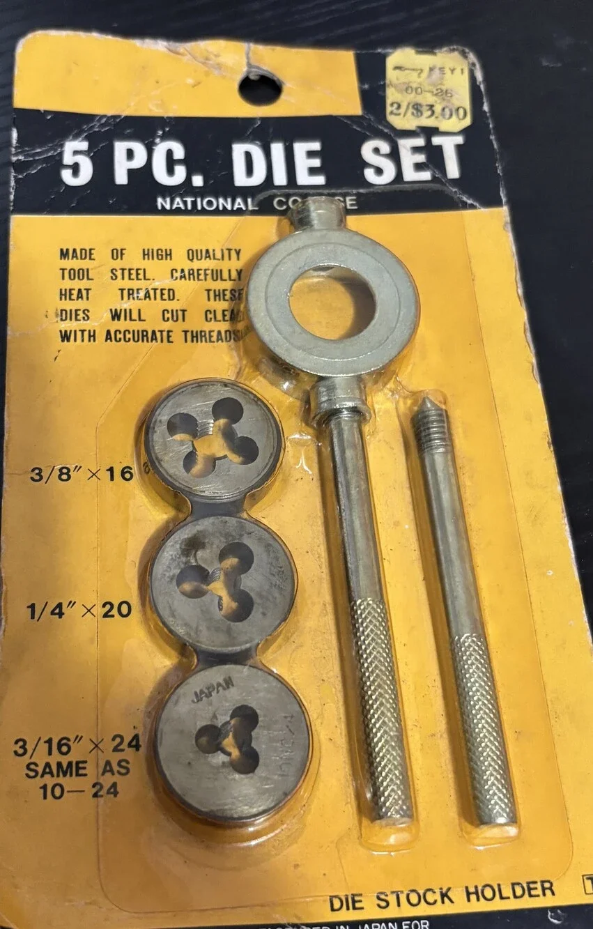 5 pc. Die Set Tool Steel with Die Stock Holder Threading Tools